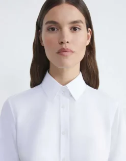 Clearance Lafayette 148 New York Organic Cotton Poplin High Collar Shirt Wild Bluet