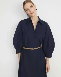 Best Lafayette 148 New York Organic Cotton Poplin Lantern Sleeve Shirtdress Ink