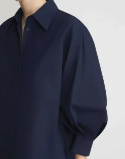 Best Lafayette 148 New York Organic Cotton Poplin Lantern Sleeve Shirtdress Ink