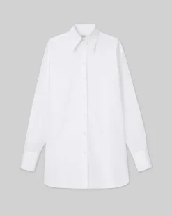 Online Lafayette 148 New York Organic Cotton Poplin Sheer Sleeve Oversized Shirt Ink