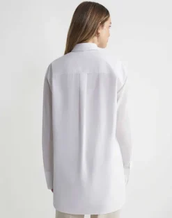 Online Lafayette 148 New York Organic Cotton Poplin Sheer Sleeve Oversized Shirt Ink