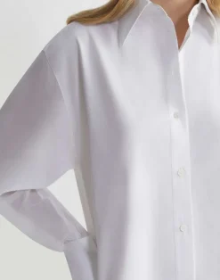 Online Lafayette 148 New York Organic Cotton Poplin Sheer Sleeve Oversized Shirt Ink