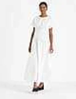 Online Lafayette 148 New York Organic Cotton Poplin Smocked Waist Dress White