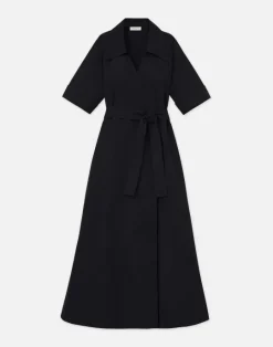 Online Lafayette 148 New York Organic Cotton Poplin Surplice Shirtdress Black