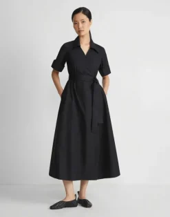 Online Lafayette 148 New York Organic Cotton Poplin Surplice Shirtdress Black