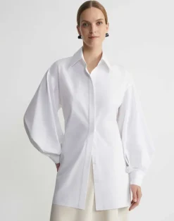 Lafayette 148 New York Organic Cotton Poplin Tie Back Oversized Shirt Black