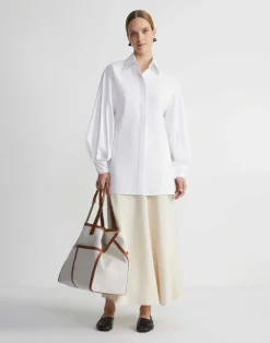 Lafayette 148 New York Organic Cotton Poplin Tie Back Oversized Shirt Black
