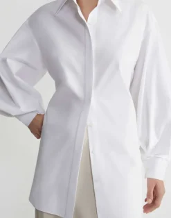 Lafayette 148 New York Organic Cotton Poplin Tie Back Oversized Shirt Black