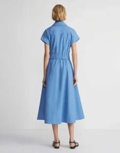 Sale Lafayette 148 New York Organic Cotton Poplin Wrap Shirtdress Delphinium Blue