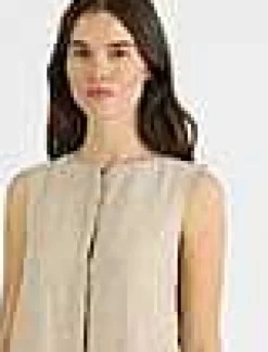 Clearance Lafayette 148 New York Organic Linen Button Side Dress Pumice Melange