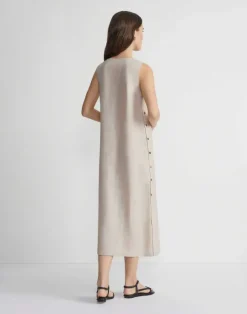 Clearance Lafayette 148 New York Organic Linen Button Side Dress Pumice Melange
