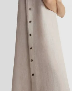 Clearance Lafayette 148 New York Organic Linen Button Side Dress Pumice Melange
