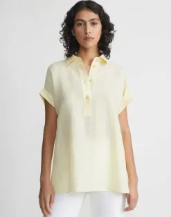 Lafayette 148 New York Organic Linen Dolman Polo Pumice Melange