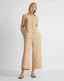 Lafayette 148 New York Organic Linen Shirt Jacket Lapis Blue Melange