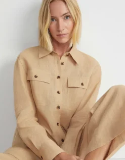 Lafayette 148 New York Organic Linen Shirt Jacket Lapis Blue Melange
