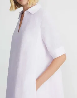 Clearance Lafayette 148 New York Organic Linen Short Sleeve Popover Dress Dried Blossom Melange