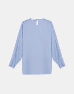 New Lafayette 148 New York Organic Silk Georgette Button Sleeve Blouse Wild Bluet