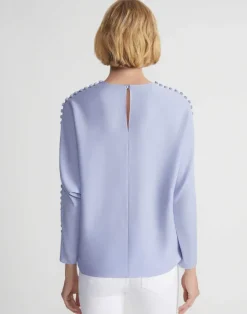 New Lafayette 148 New York Organic Silk Georgette Button Sleeve Blouse Wild Bluet