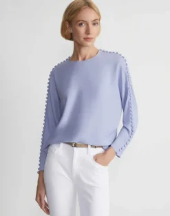 New Lafayette 148 New York Organic Silk Georgette Button Sleeve Blouse Wild Bluet