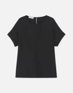 Online Lafayette 148 New York Organic Silk Georgette Cuffed T-Shirt Blouse Cloud
