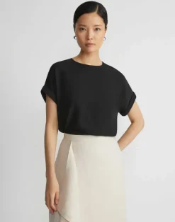 Online Lafayette 148 New York Organic Silk Georgette Cuffed T-Shirt Blouse Cloud