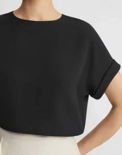 Online Lafayette 148 New York Organic Silk Georgette Cuffed T-Shirt Blouse Cloud