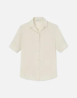 Online Lafayette 148 New York Organic Silk Georgette Notch Collar Blouse Pebble