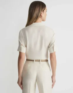 Online Lafayette 148 New York Organic Silk Georgette Notch Collar Blouse Pebble