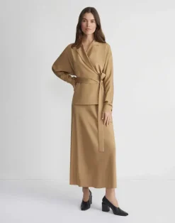 Discount Lafayette 148 New York Organic Silk Stretch Crepe De Chine Wrap Shirt Jacket Ink