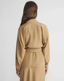 Discount Lafayette 148 New York Organic Silk Stretch Crepe De Chine Wrap Shirt Jacket Ink