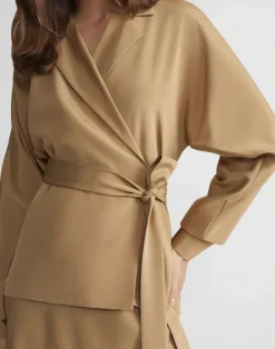 Discount Lafayette 148 New York Organic Silk Stretch Crepe De Chine Wrap Shirt Jacket Ink