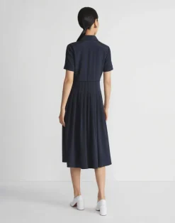 New Lafayette 148 New York Organic Silk Stretch Georgette Pleated Shirtdress Ink