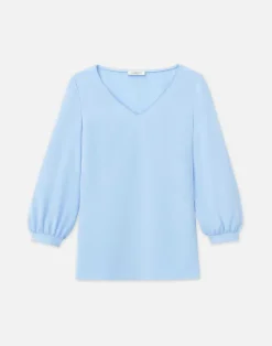 Online Lafayette 148 New York Organic Silk Stretch Georgette Lantern Sleeve Blouse Sky Blue