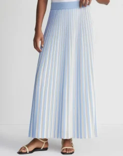 Best Lafayette 148 New York Overprint Finespun Voile Pleat Stitch Skirt Sky Blue Multi