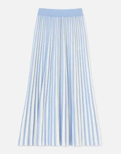 Best Lafayette 148 New York Overprint Finespun Voile Pleat Stitch Skirt Sky Blue Multi