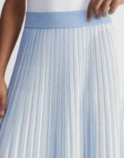 Best Lafayette 148 New York Overprint Finespun Voile Pleat Stitch Skirt Sky Blue Multi