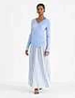 Online Lafayette 148 New York Overprint Finespun Voile Pleat Stitch Crossover Sweater Sky Blue Multi