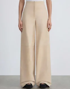 Outlet Lafayette 148 New York Paperfine Suede Thames Wide Leg Pant Dune