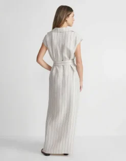 Online Lafayette 148 New York Pinstripe Linen Popover Dress Pebble Multi