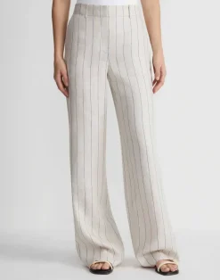 Lafayette 148 New York Pinstripe Linen Sullivan Pant Pebble Multi