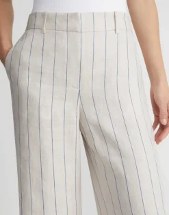 Lafayette 148 New York Pinstripe Linen Sullivan Pant Pebble Multi