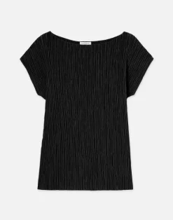 Lafayette 148 New York Recycled Poly Satin Pliss Dolman Blouse Black