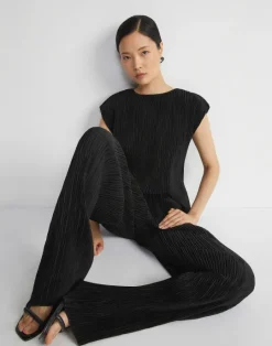 Lafayette 148 New York Recycled Poly Satin Pliss Dolman Blouse Black
