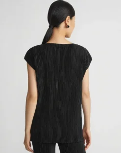 Lafayette 148 New York Recycled Poly Satin Pliss Dolman Blouse Black