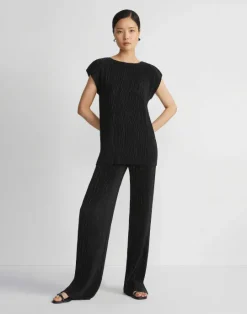 Clearance Lafayette 148 New York Recycled Poly Satin Pliss Parkside Pant Black