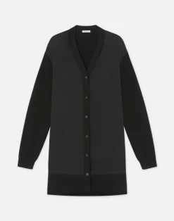 Online Lafayette 148 New York Responsible Fine Gauge Merino & Organic Silk Georgette Cardigan Black