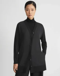 Online Lafayette 148 New York Responsible Fine Gauge Merino & Organic Silk Georgette Cardigan Black