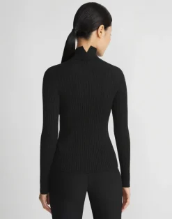 Lafayette 148 New York Responsible Fine Gauge Merino Ribbed Mockneck Sweater Cloud