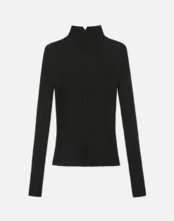 Lafayette 148 New York Responsible Fine Gauge Merino Ribbed Mockneck Sweater Cloud