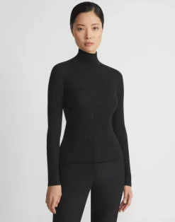 Lafayette 148 New York Responsible Fine Gauge Merino Ribbed Mockneck Sweater Cloud